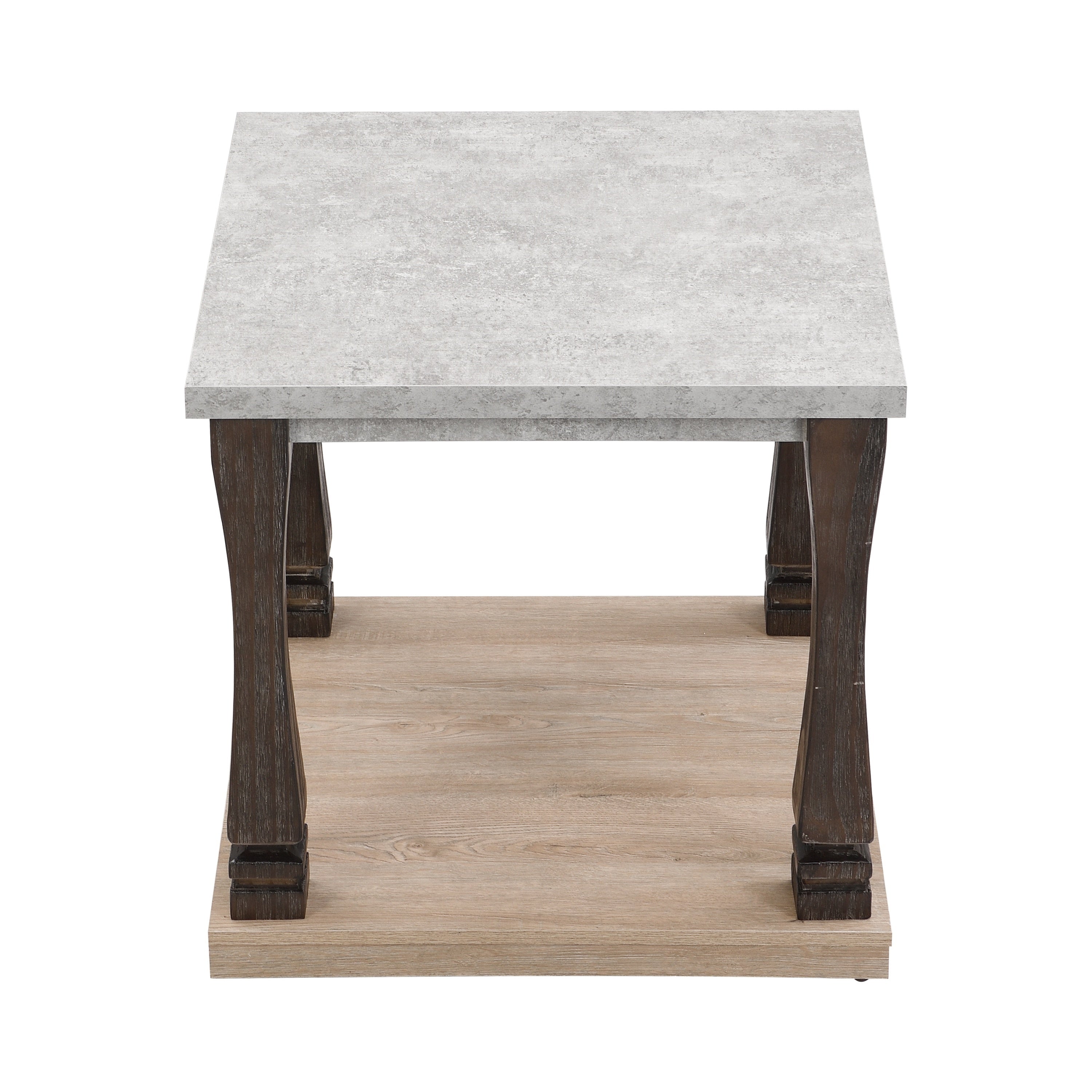 Mid-Century Rectangle End Table for Living Room, Wood Side Table with 2-Tier Storage Shelf - Grey Tabletop