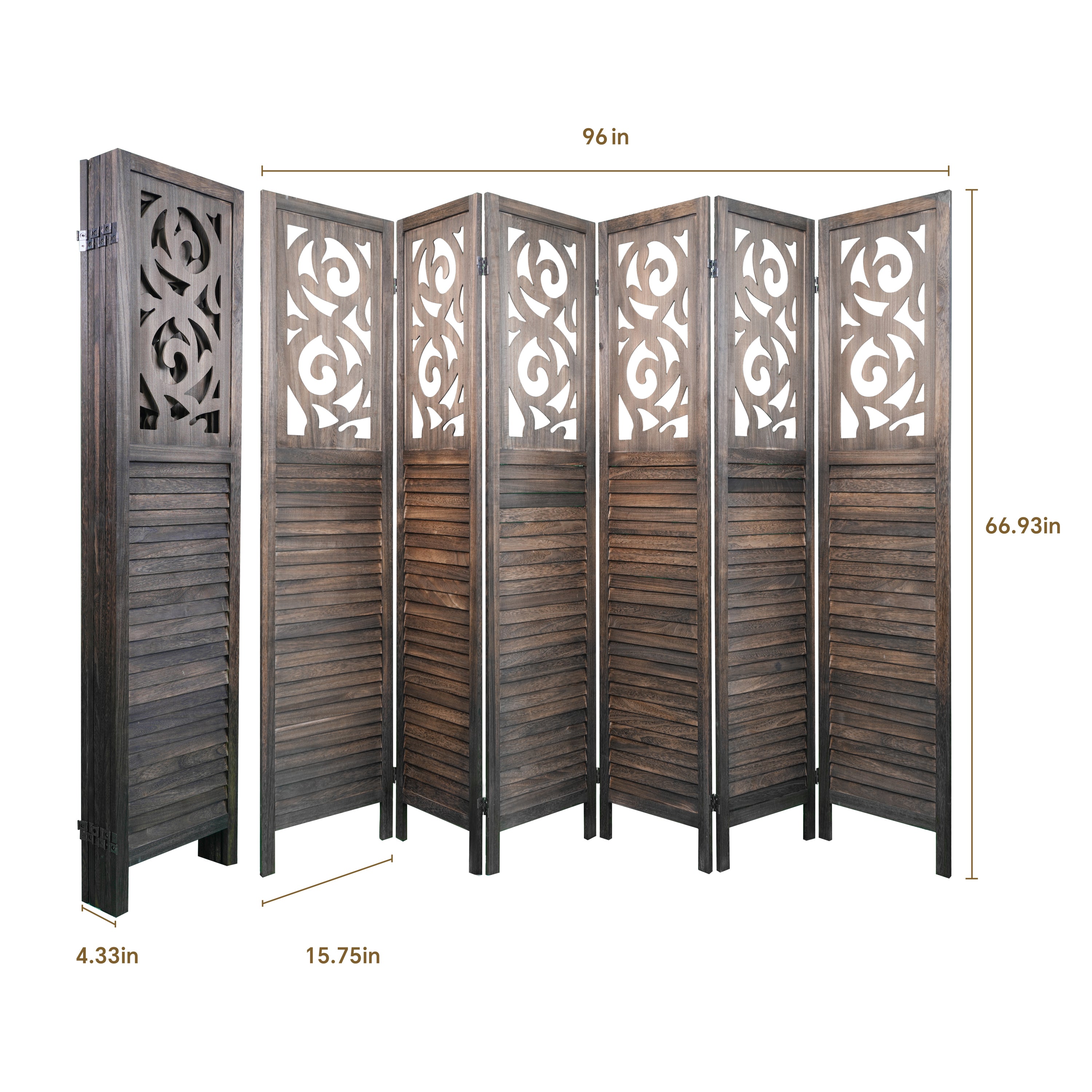 6 Panel Room Dividers, 6FT Carved Wood Room Divider Partition Room Dividers Wall Wooden Carved Folding Privacy Screens Foldable Panel Wall Divider for Office Restaurant, Rustic Brown