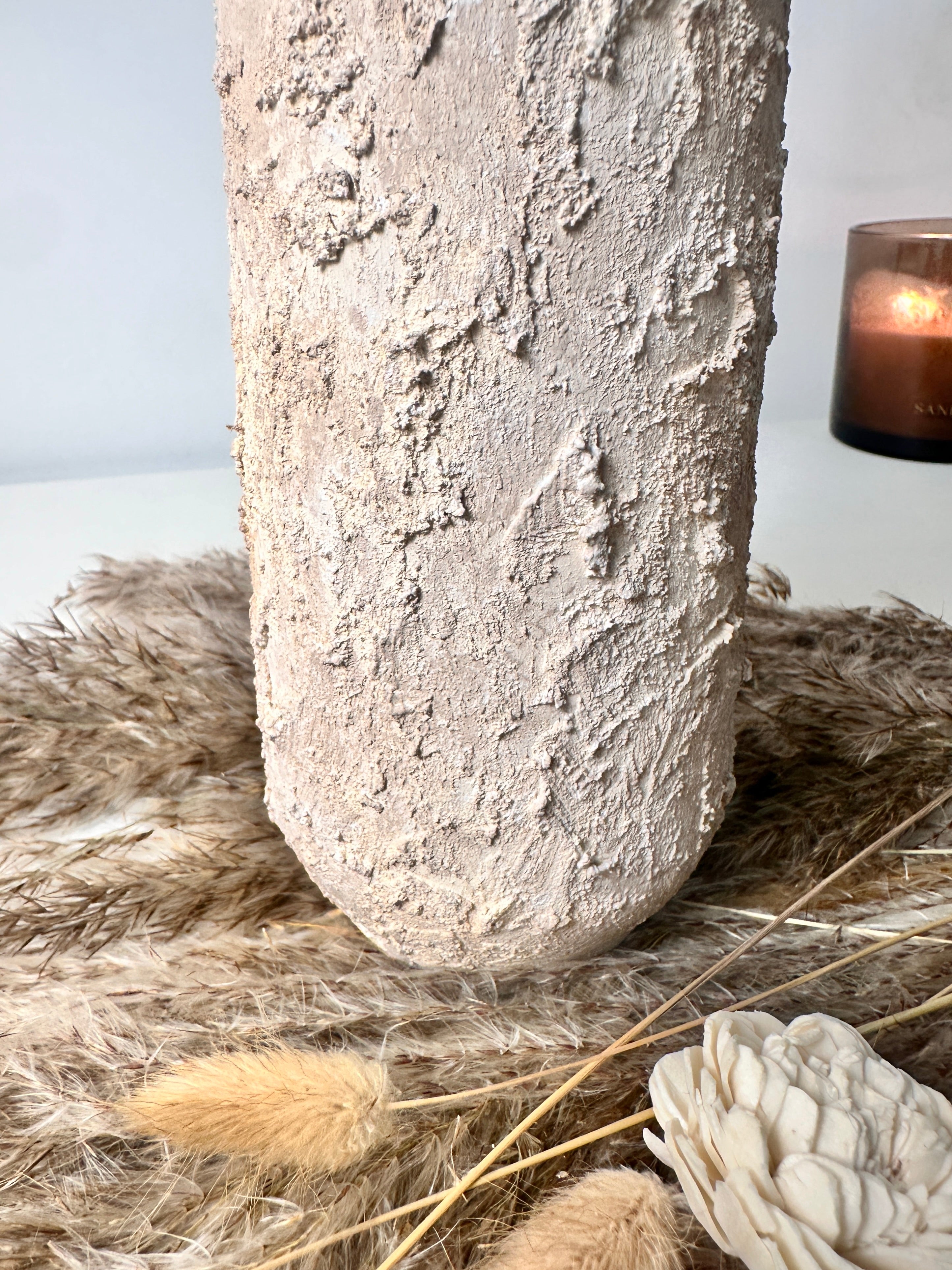 Minimalist rustic hand-painted textured small vase 8“ tall- Cream Sand wash