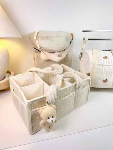 Set of 3 Stroller Bag, Crossbody Bag and Caddy Diaper Bag for Baby Essentials - Cream
