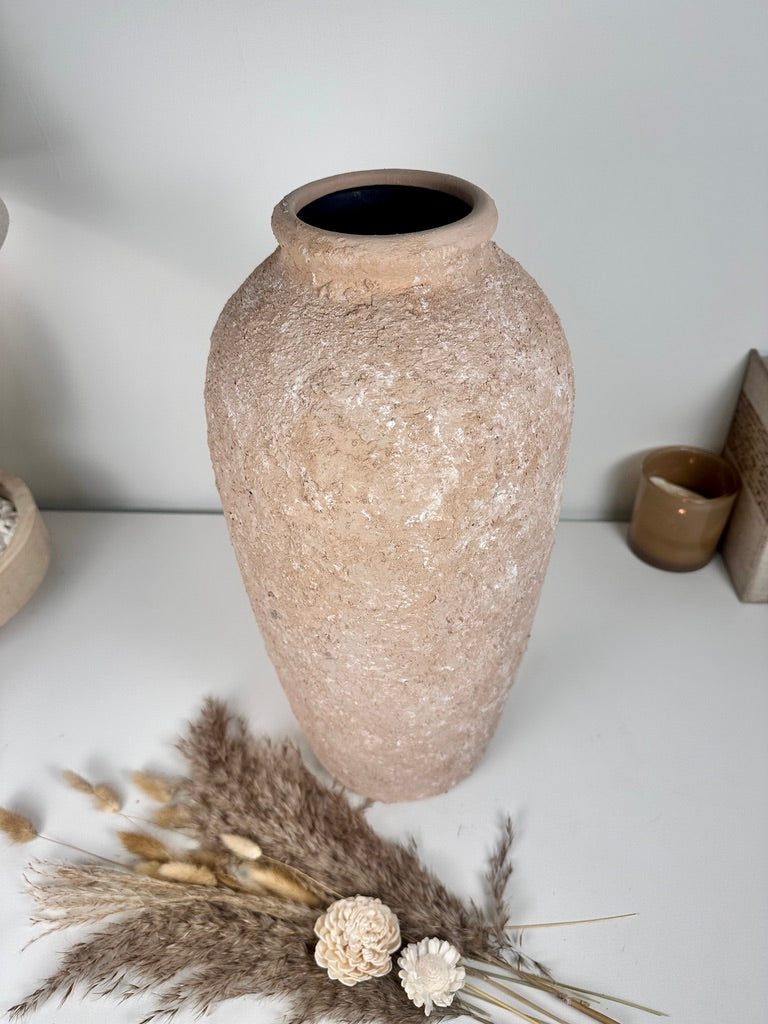 Minimalist Vase 18" tall Textured Hand-painted Ceramic  - Tan wash