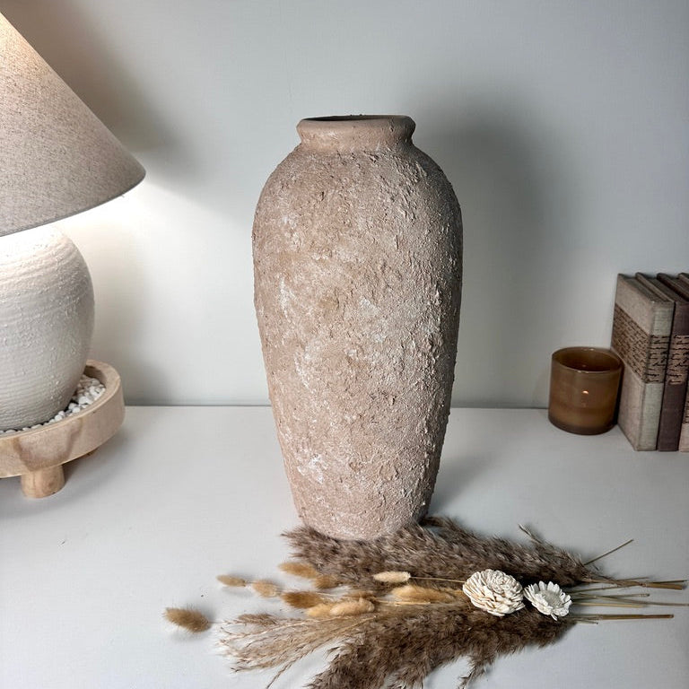 Minimalist Vase 18" tall Textured Hand-painted Ceramic  - Tan wash