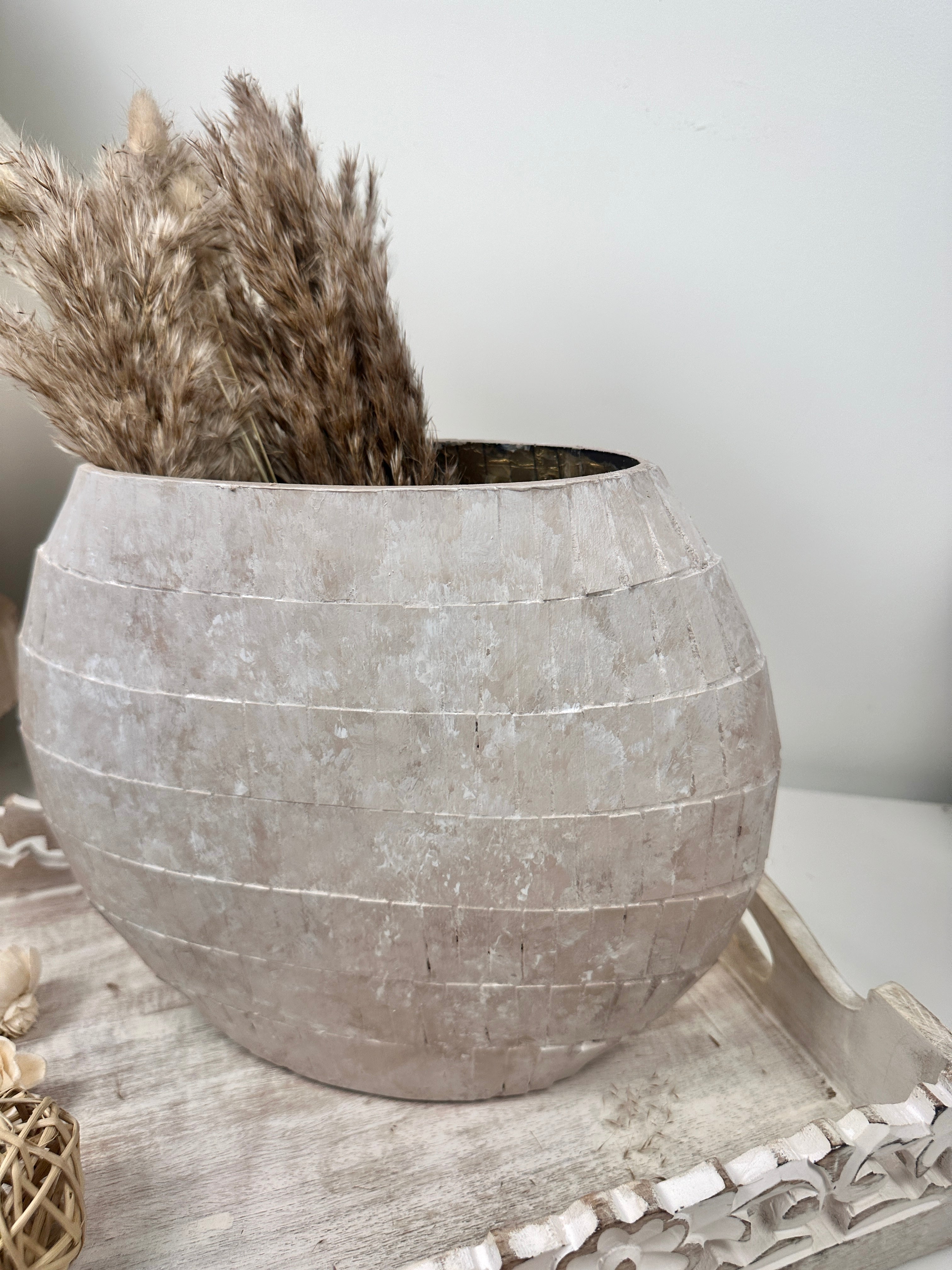 the Perfect Imperfect Mosaic Glass Vase 9" tall - beige washed