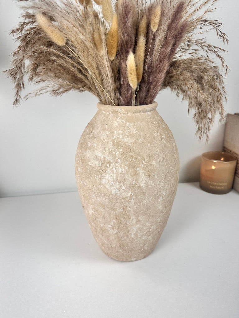 Rustic Minimalist Textured Hand-painted 11.5" tall - Beige Tan washed