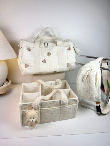 Set of 3 Travel Bag, Crossbody Bag and Caddy Diaper Bag for Baby Essentials - Cream