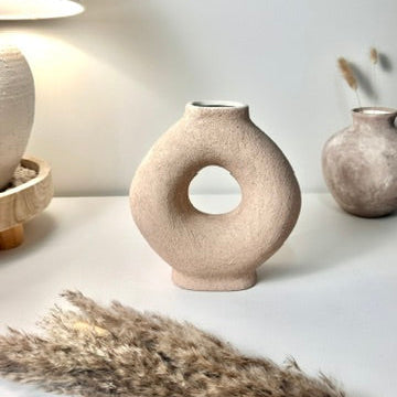 Terracotta Ceramic Textured Donut Vase 9.5" tall