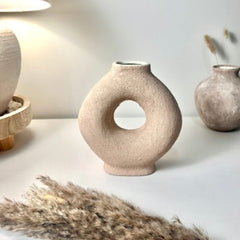 Terracotta Ceramic Textured Donut Vase 9.5" tall