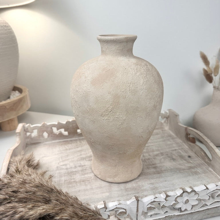 Minimalist Textured Ceramic Vase 10.5" - Cream Sand washed