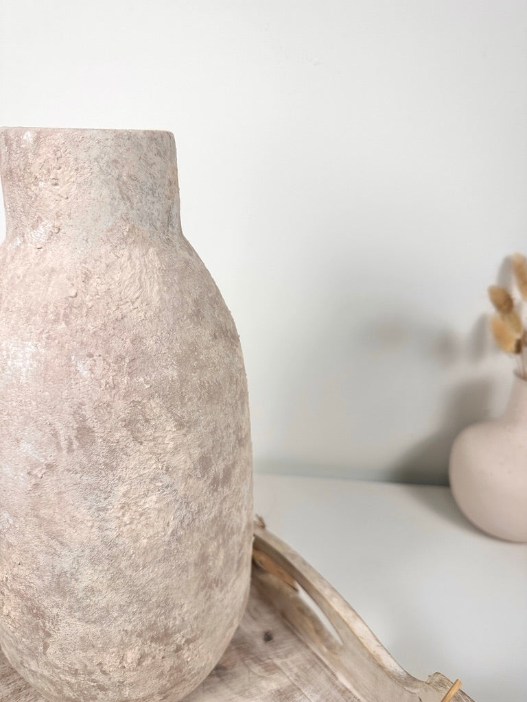 Rustic Hand-Painted/Textured Ceramic Vase 12” tall - beige washed
