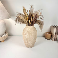 Rustic Minimalist Textured Hand-painted 11.5" tall - Beige Tan washed