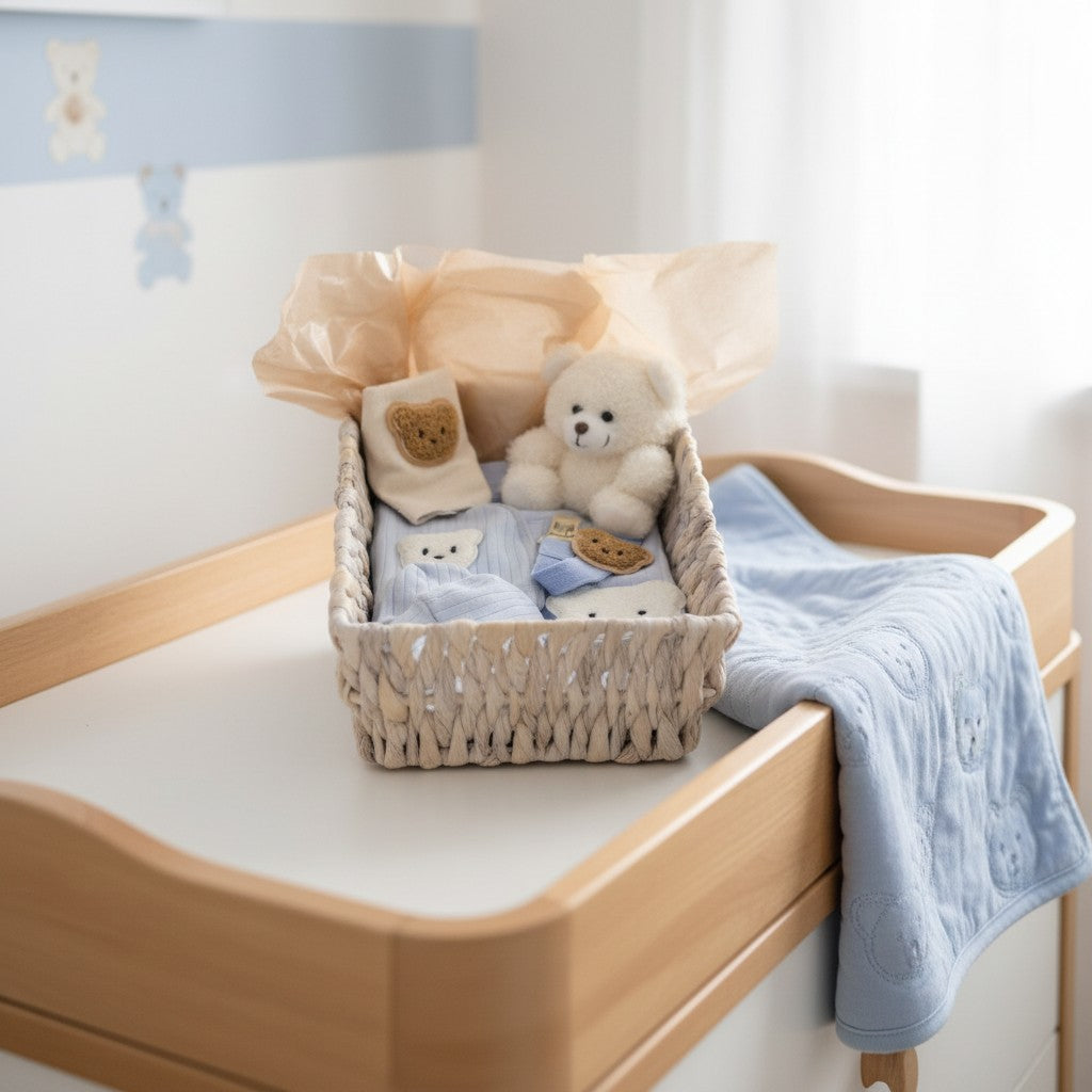 LUXURY BABY GIFT BAG - Cream/ Blue - Set of 7