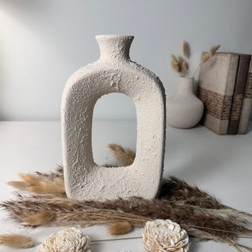 Minimalist Textured Hand-Painted Ceramic Vase 9.5" tall - Cream