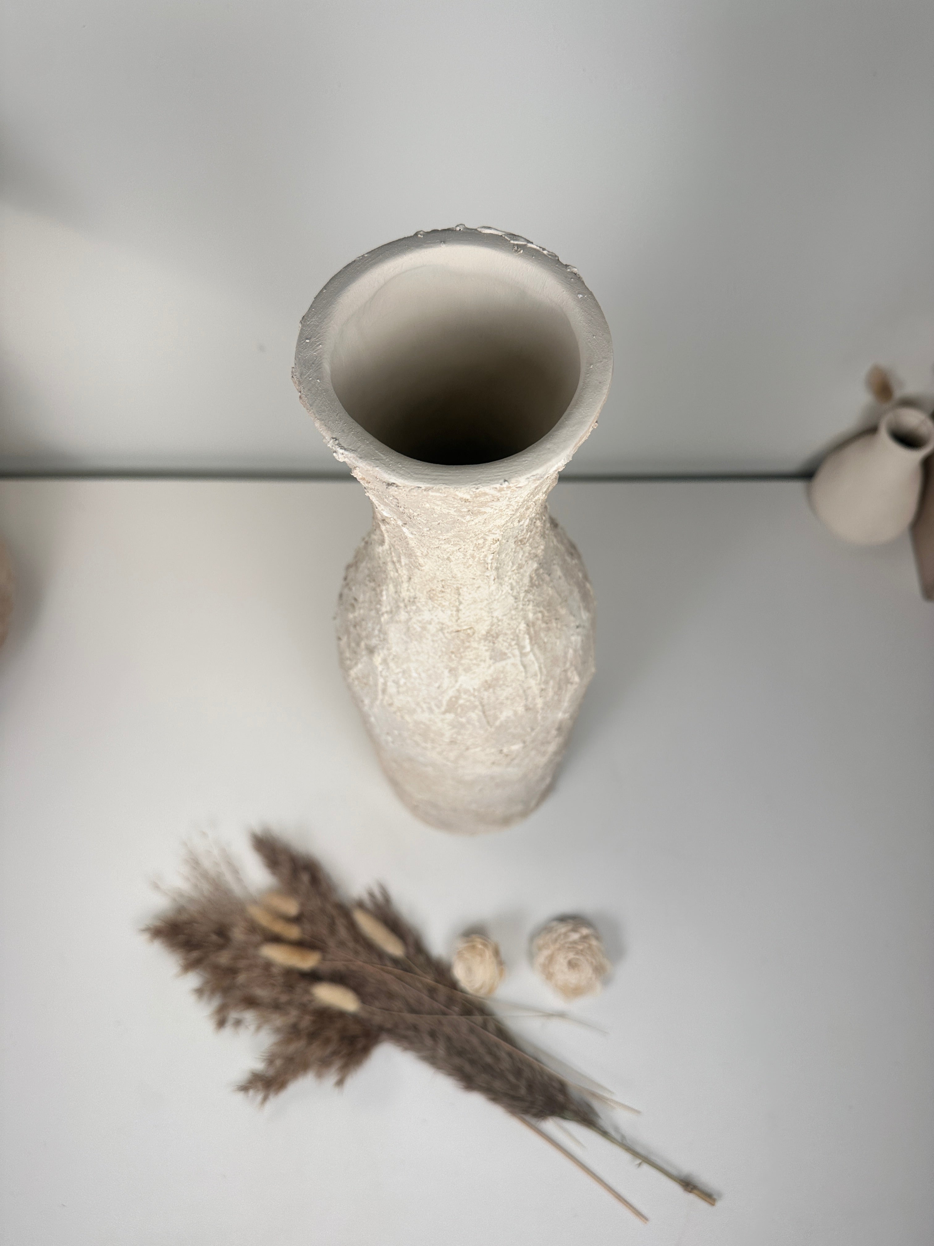 Minimalist Art Piece Floor Vase 19.5" tall - textured and hand-painted - off white