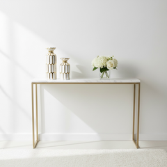 Set of 2 Candle Holders White and Gold