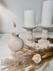 Set of 4 pieces Minimalist Candle Holders with 2 Small Vases - Cream Blush