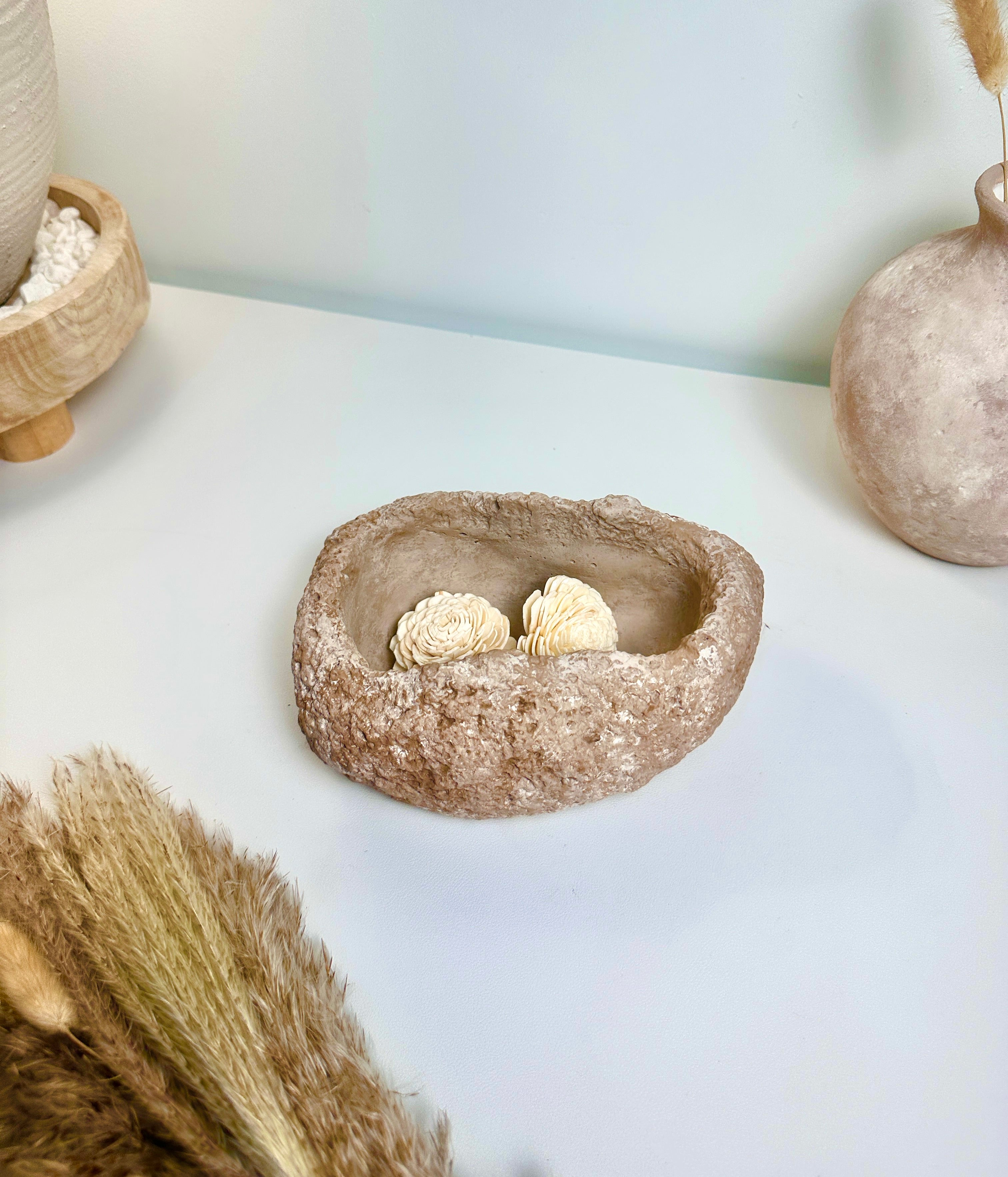 Weathered Stone Basin With Hole Drainage, Small Planter Pot, Hand-Painted Brown