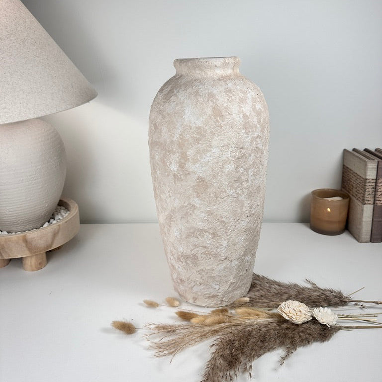 Minimalist Vase 18" tall Textured Hand-painted Ceramic  - Cream Sand wash