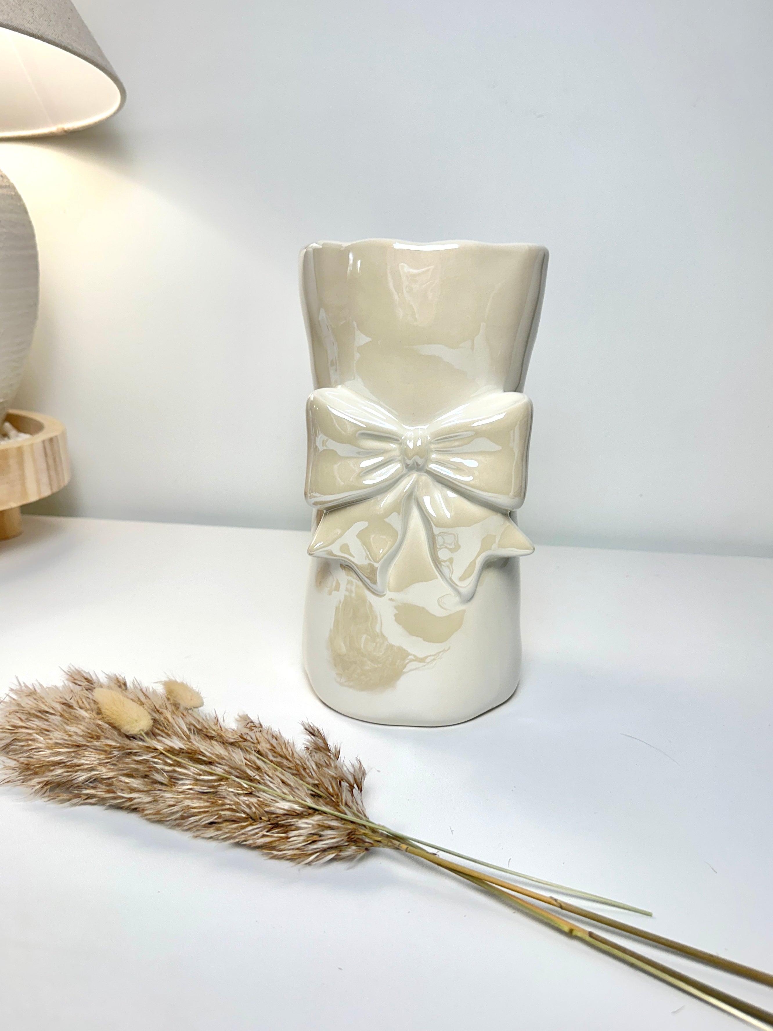 Bow Ceramic Vase with Bow 8” tall