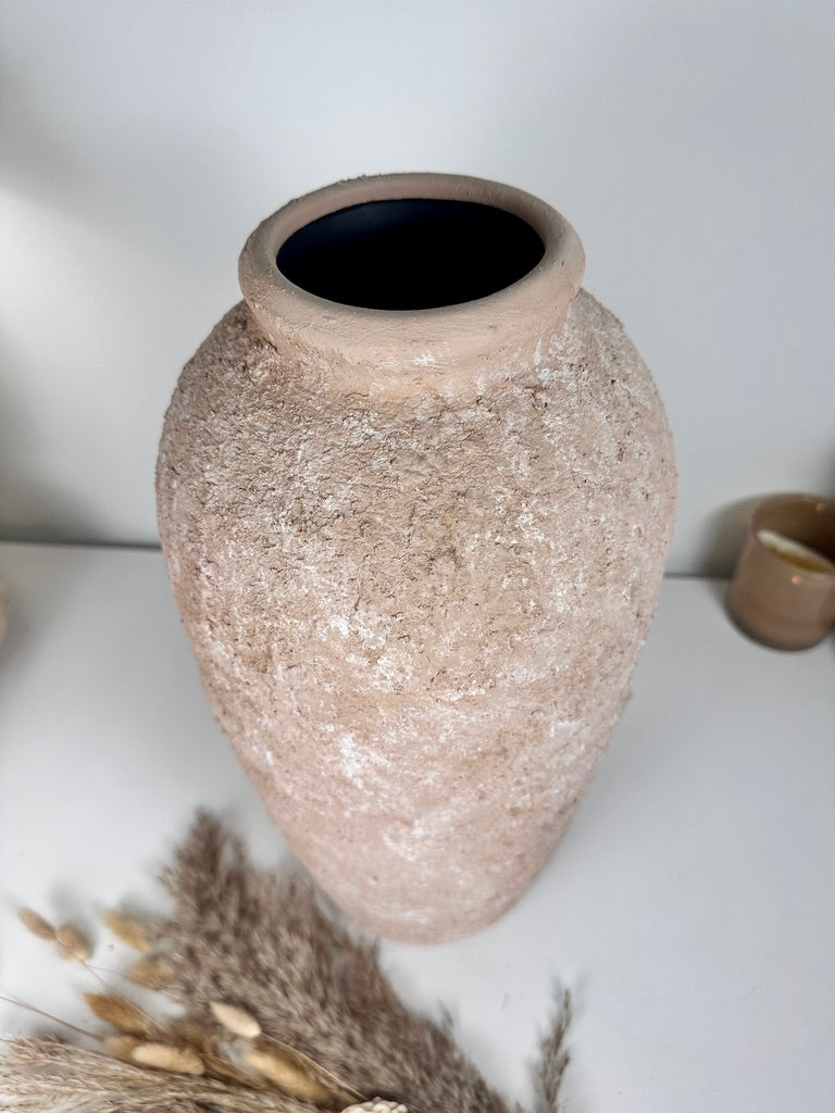 Minimalist Vase 18" tall Textured Hand-painted Ceramic  - Tan wash