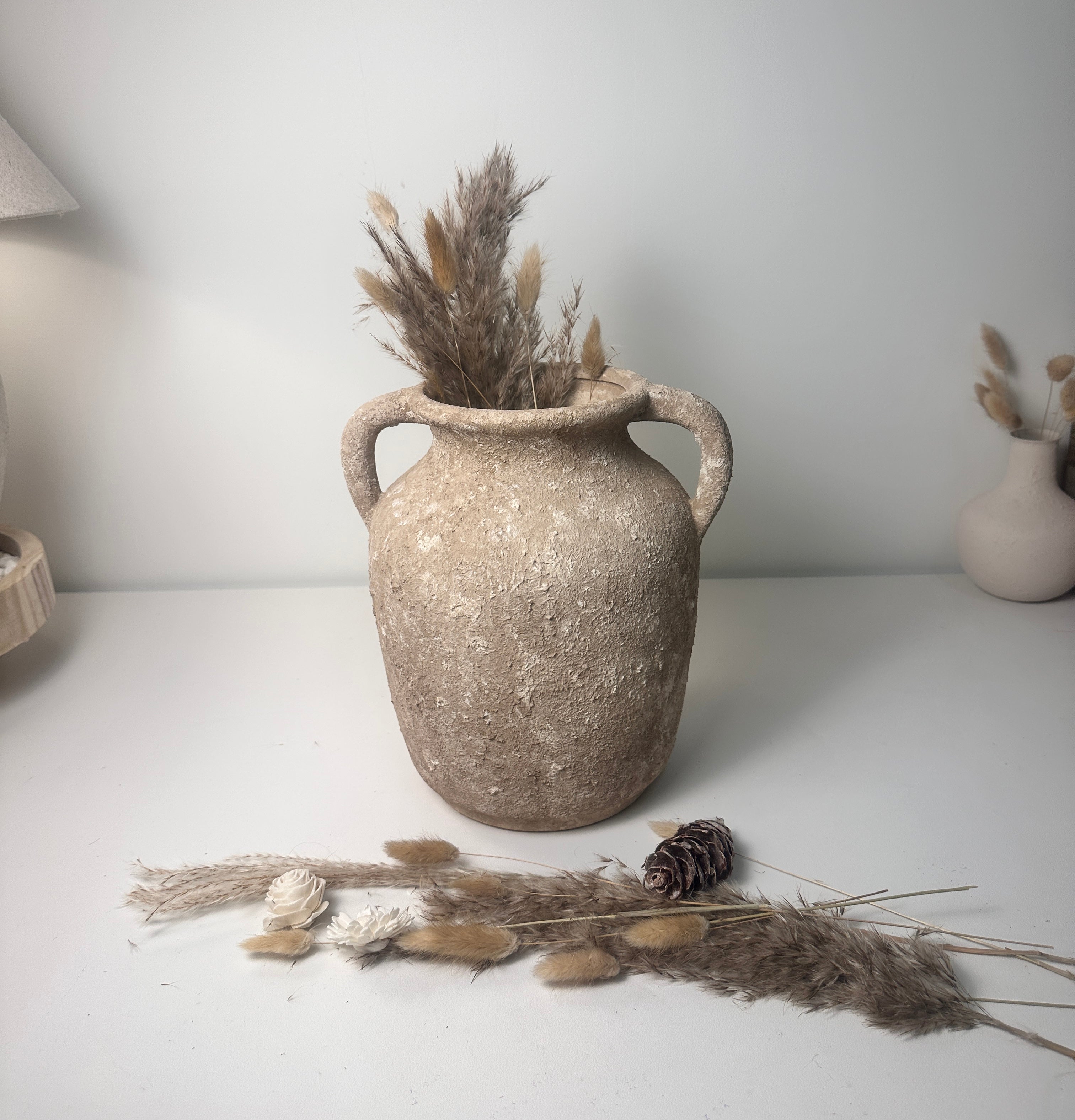 Rustic Minimalist Textured Hand-painted 10.5" tall - Brown wash