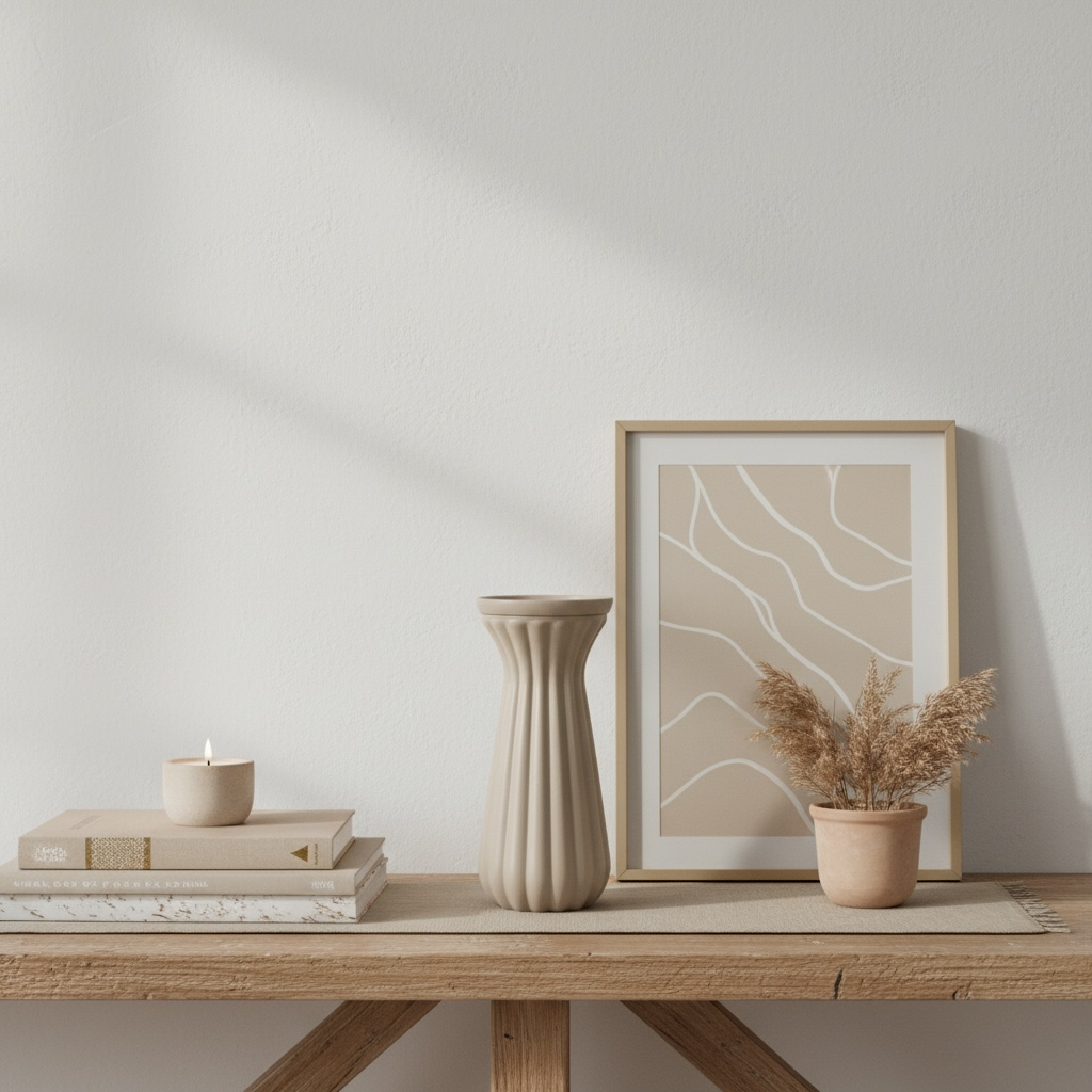 Minimalist Tan Matte 9” Vase with stripes
