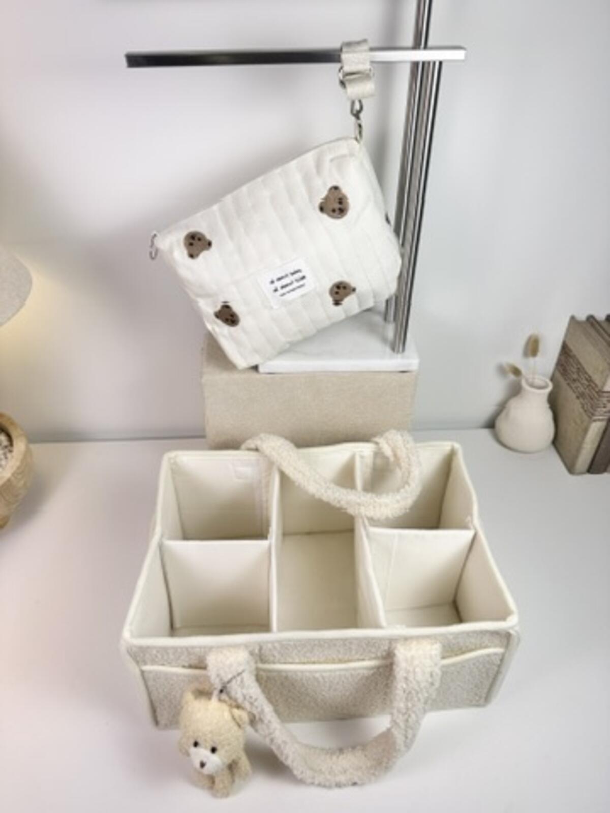 Set of 2 Pouch Bag One Handle and Caddy Diaper Bag for Baby Essentials - Cream