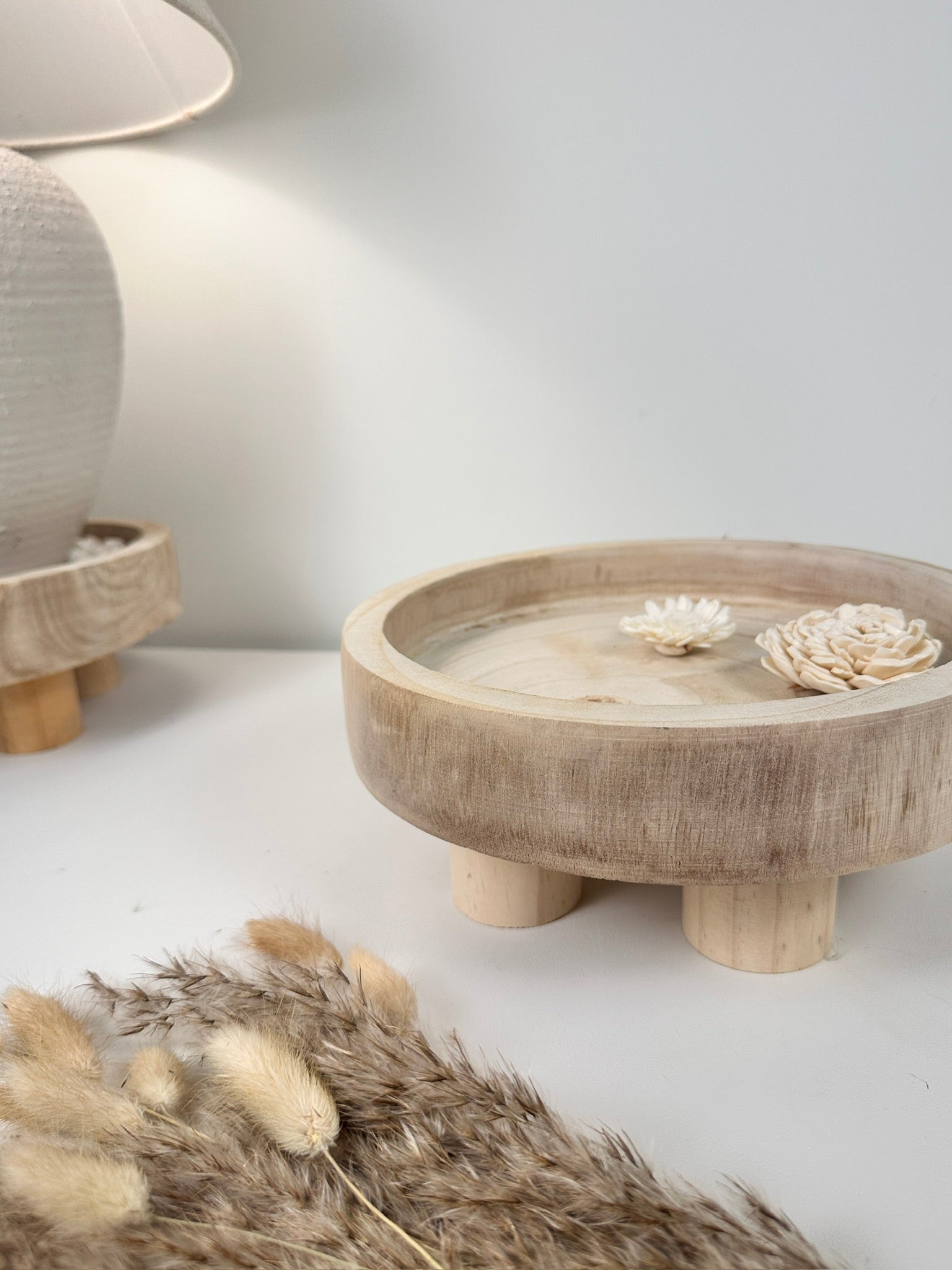 Boho Minimalist Rustic Paulownia Wood Tray 10" long- Beige