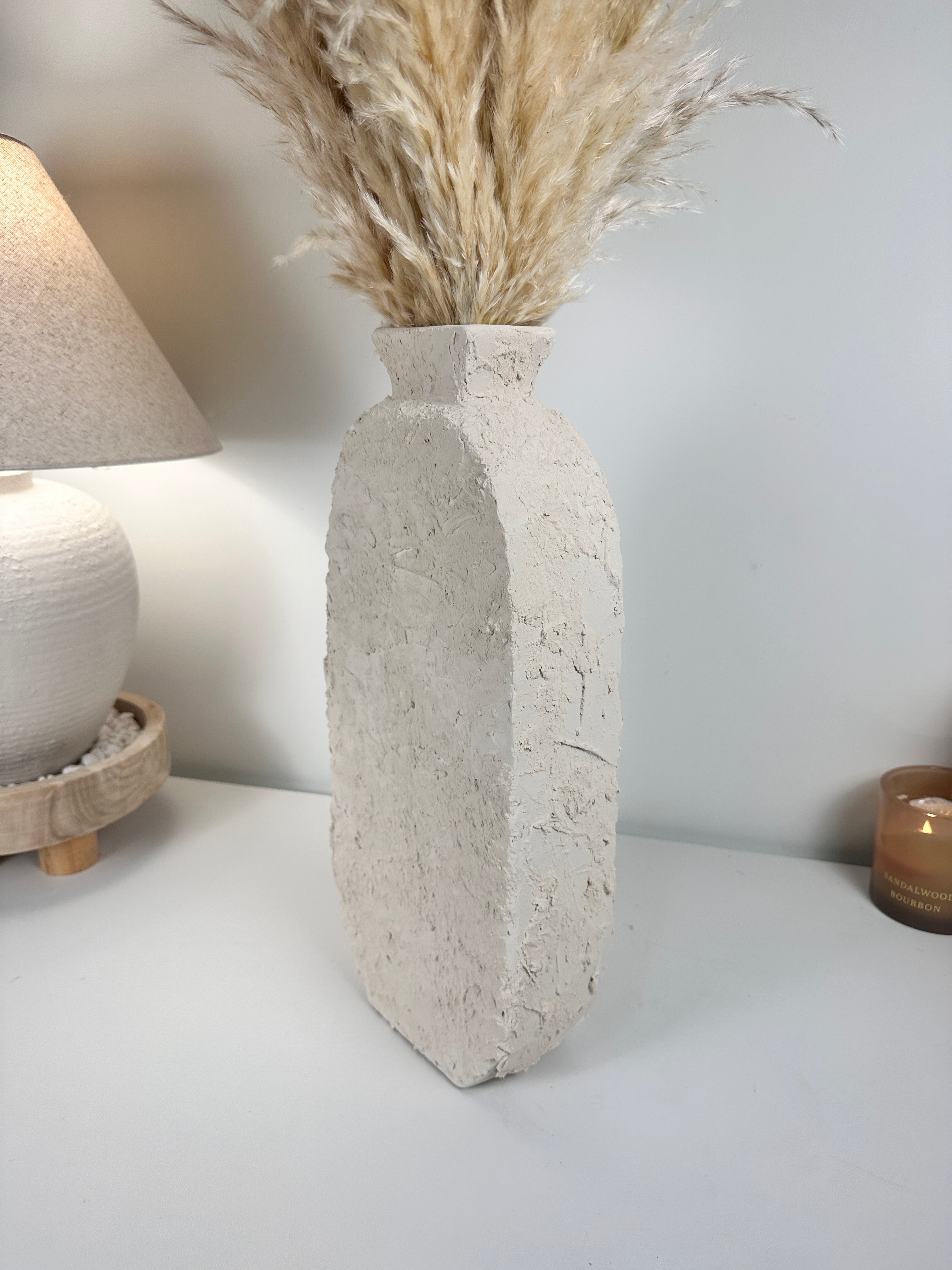 Minimalist Textured Hand-painted Sculpture Floor or Table Vase 17" tall - Cream