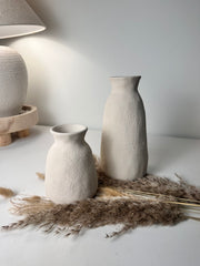 Set of 2 Vases minimalist hand-painted textured - cream