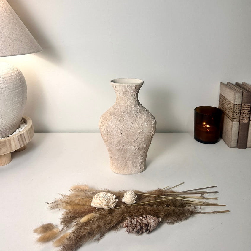 Minimalist Textured Hand-painted Ceramic Decorative Vase 11"  - Cream wash