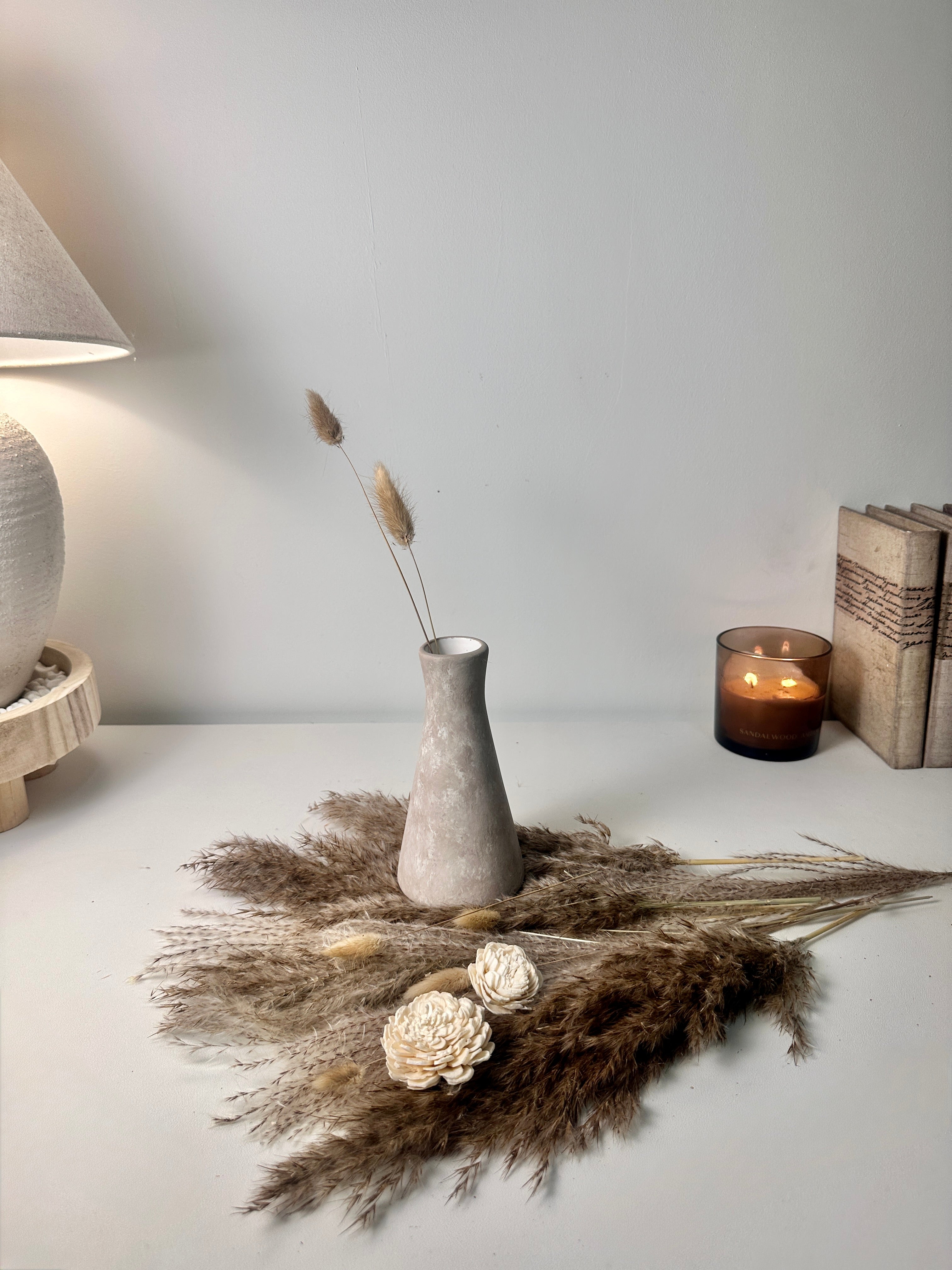 Minimalist rustic hand-painted small Bud vase 7“ tall- Beige wash