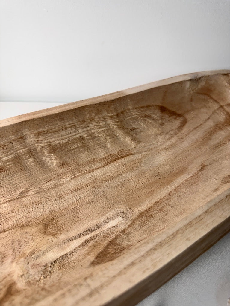 Rustic farmhouse style decorative paulownia tray 16.5” long - Beige