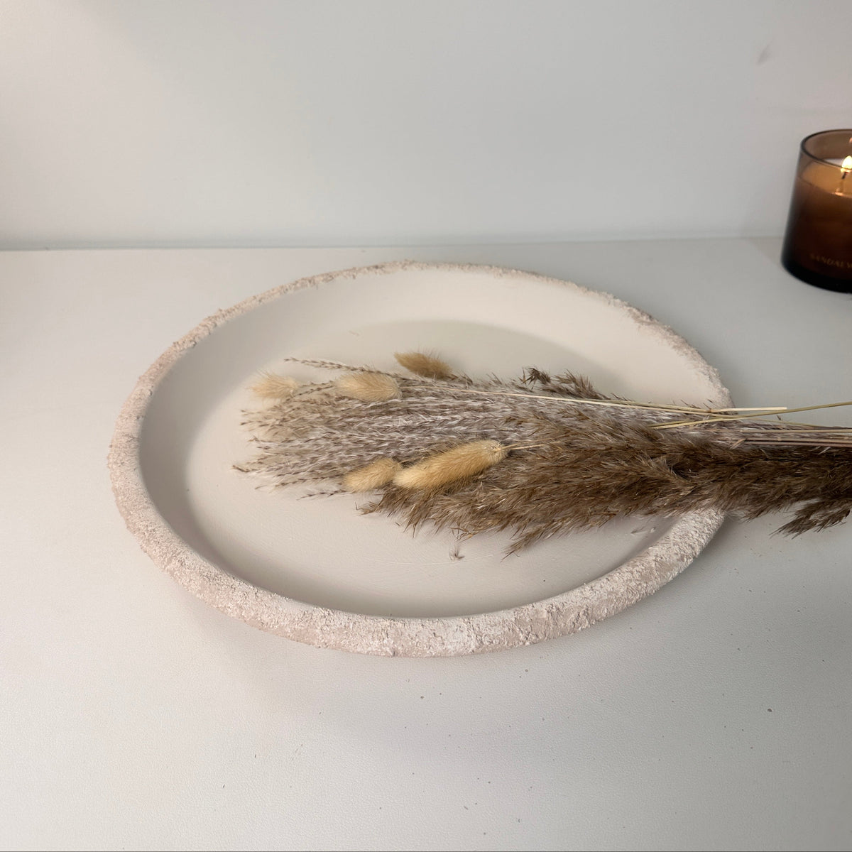 Saucer 14" Clay Ceramic Hand-painted Textured - Cream Sand Wash