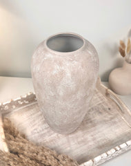 Minimalist Modern Ceramic Vase 12" tall - Hand-Painted Beige washed