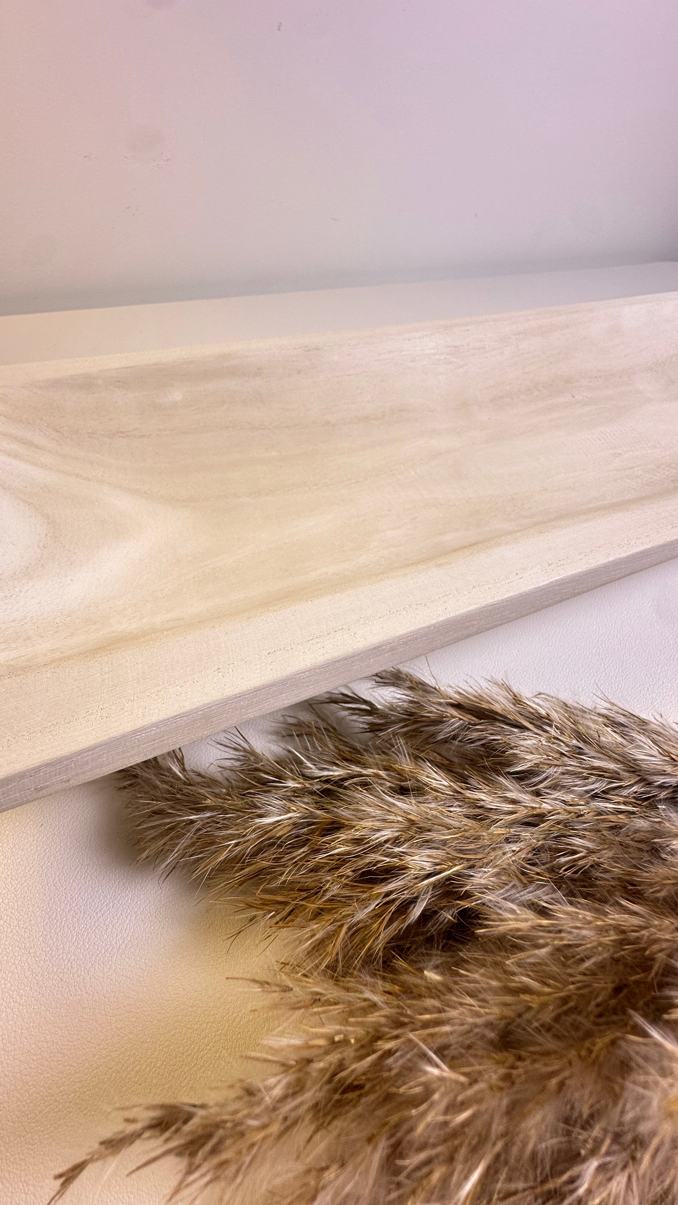 Paulownia Wood Boho Tray 20" long - Ivory Sand Whitewashed