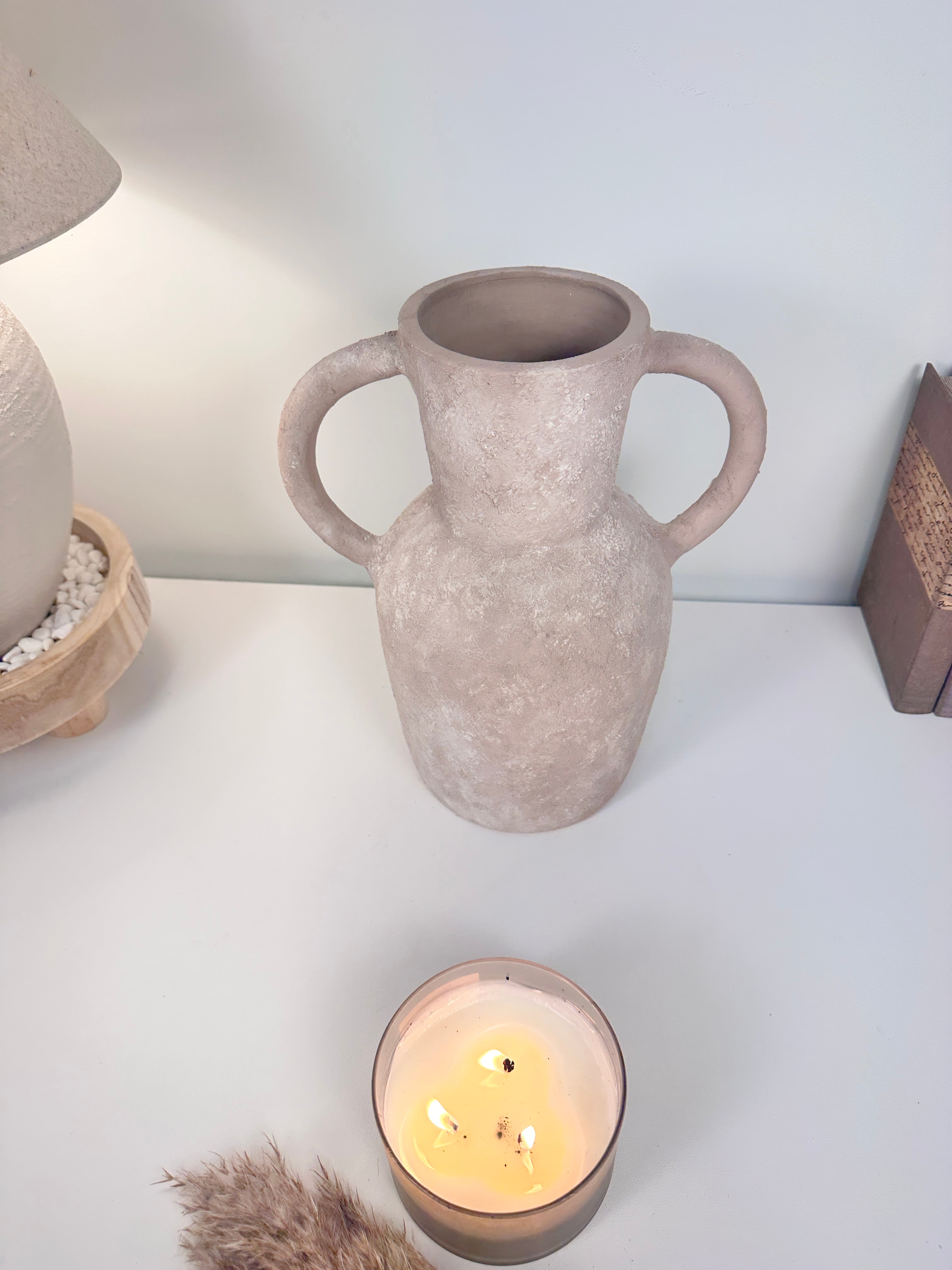 Roman Style Hand-Painted/Textured Ceramic Vase 13” tall - beige washed