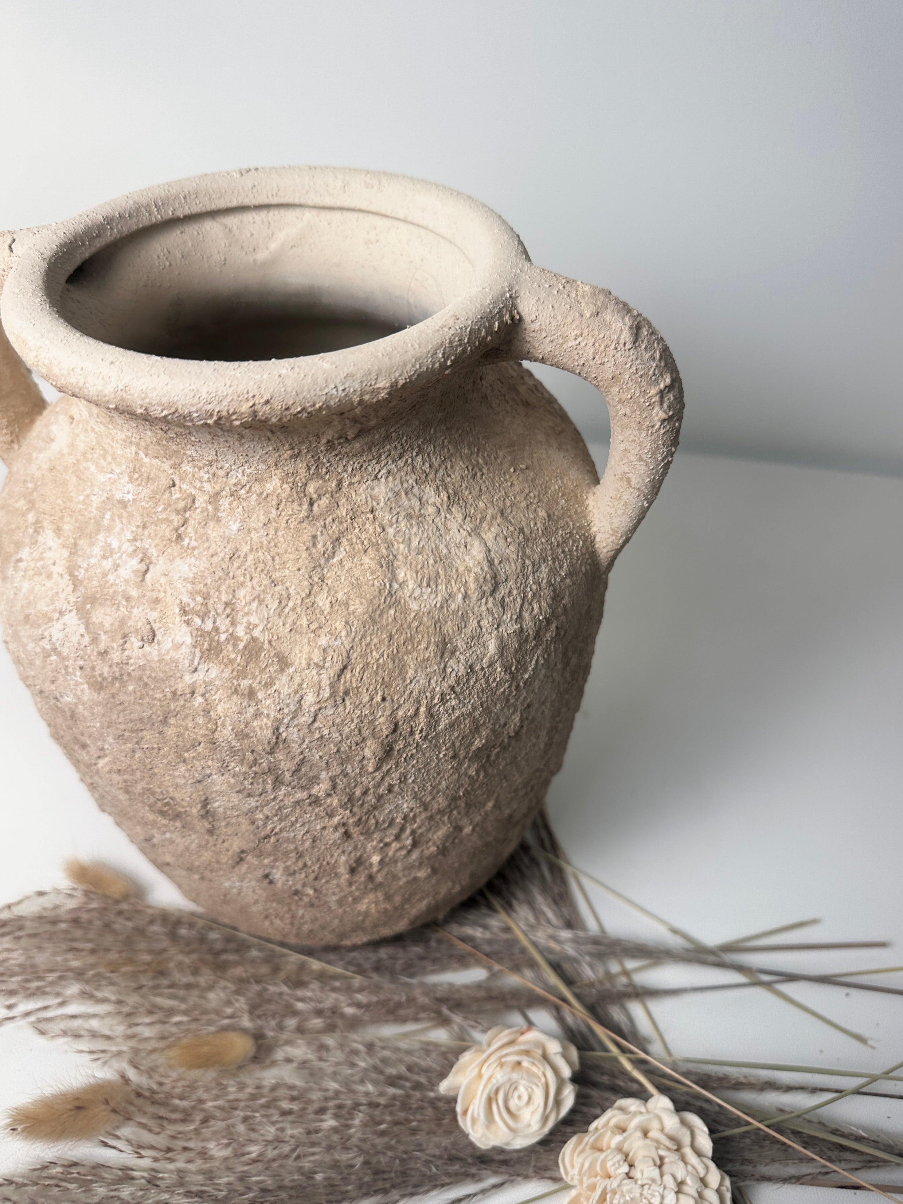Rustic Minimalist Textured Hand-painted 10.5" tall - Light Beige wash