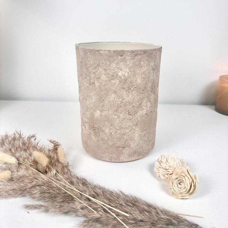 Minimalist Textured Hand-painted Glass Vase 8" - Beige washed