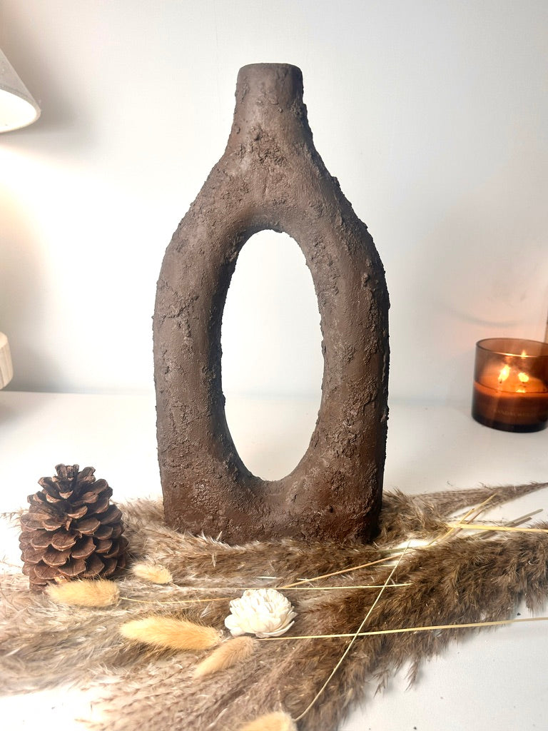 Rustic Tree Style Wood Vase Textured Handcrafted 14" tall - Dark Brown