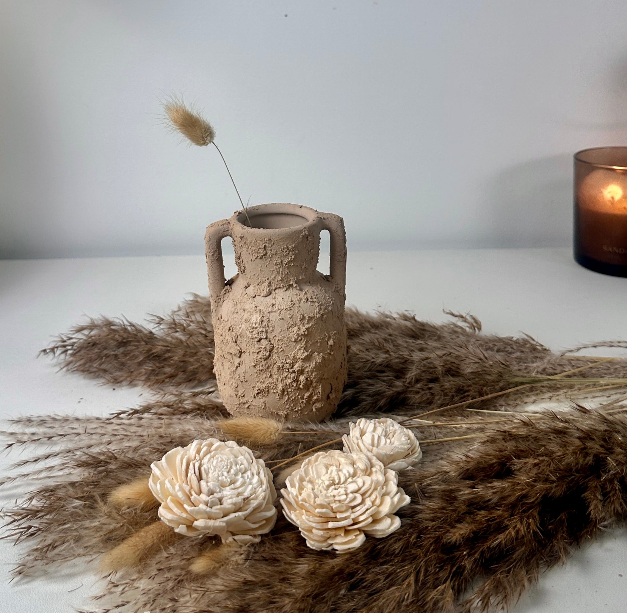 Minimalist rustic hand-painted textured small vase 5“ tall- Tan Beige