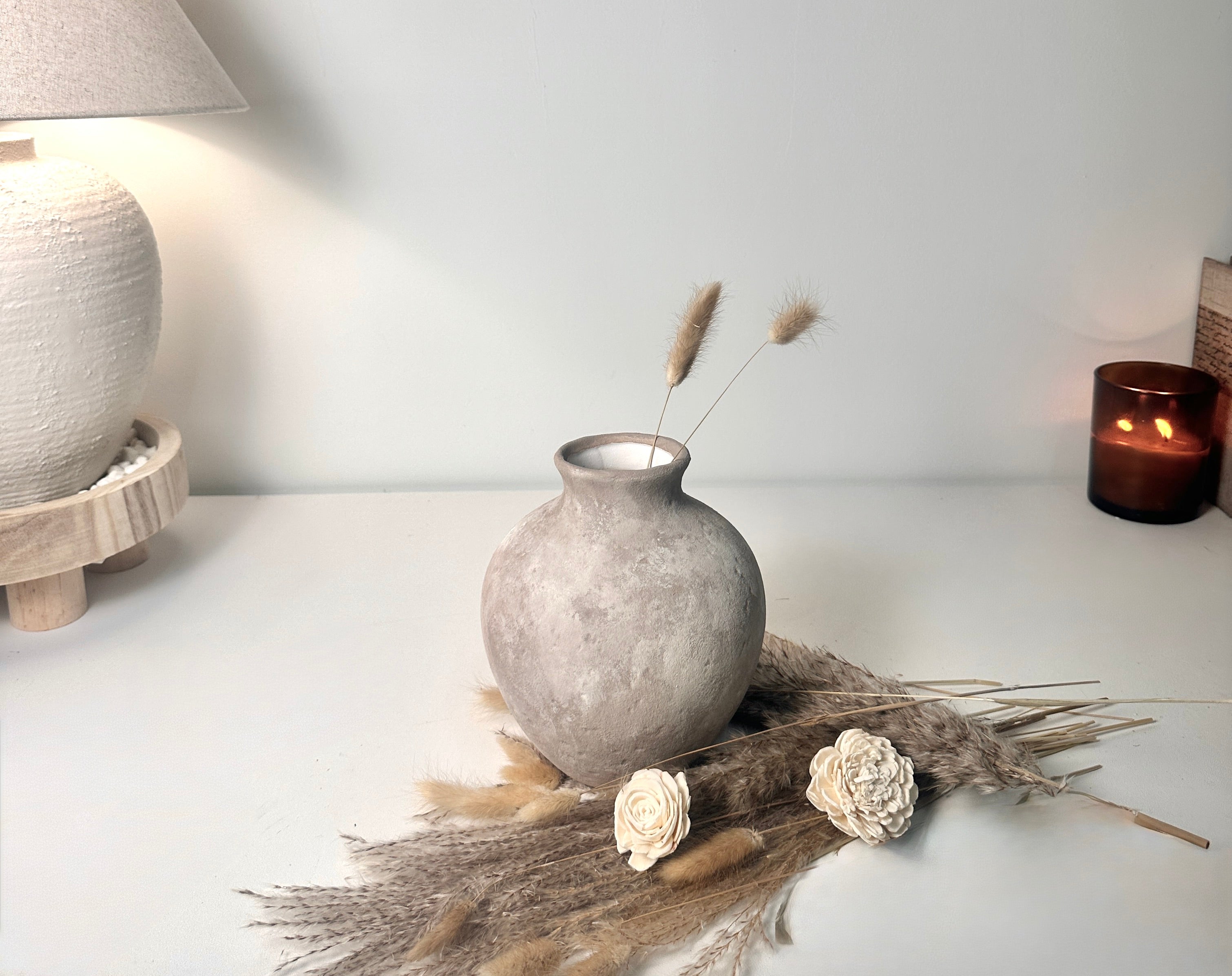 Minimalist Crater Moon Ceramic Vase 7.5" tall - Beige wash