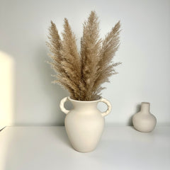 Minimalist Hand-Painted Ceramic Textured Vase 9" - Cream White