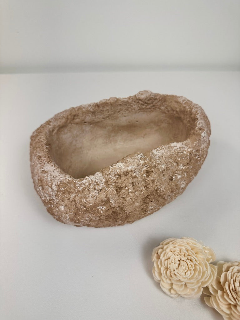 Weathered Stone Basin With Hole Drainage, Small Planter Pot, Hand-Painted Brown