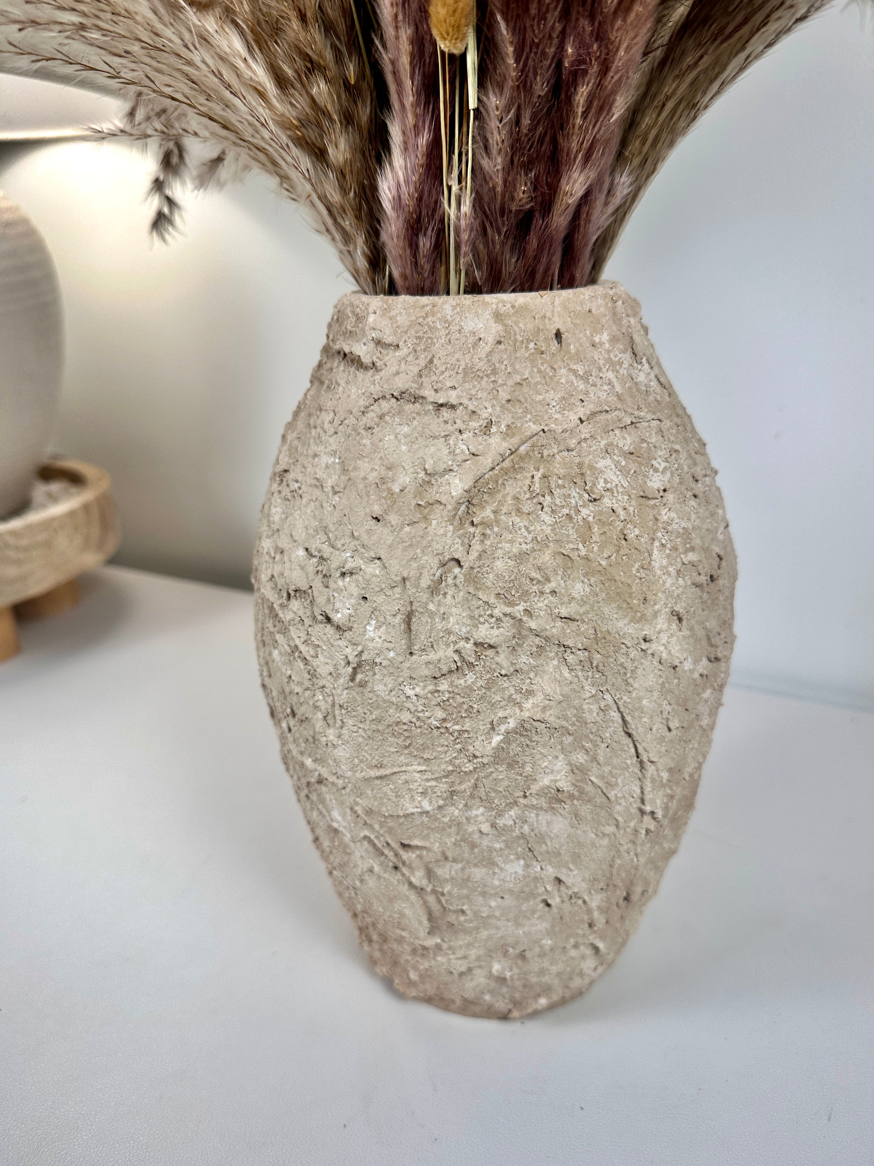Rustic Minimalist Textured Hand-painted 10.5" tall - Beige Tan washed
