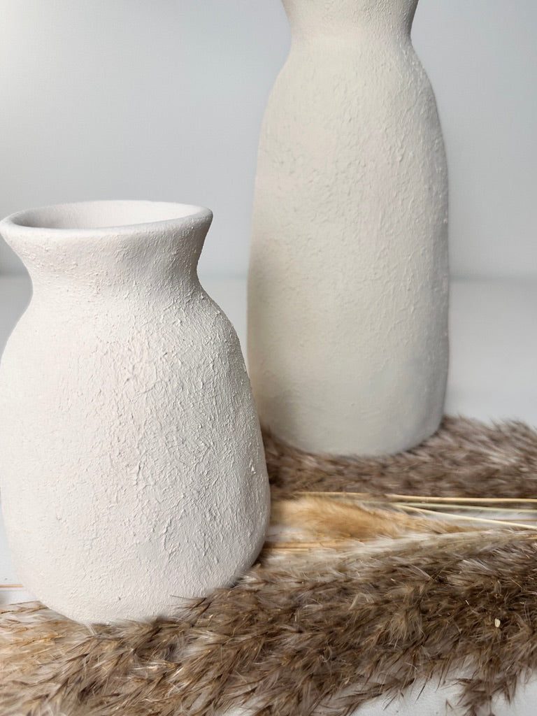 Set of 2 Vases minimalist hand-painted textured - cream