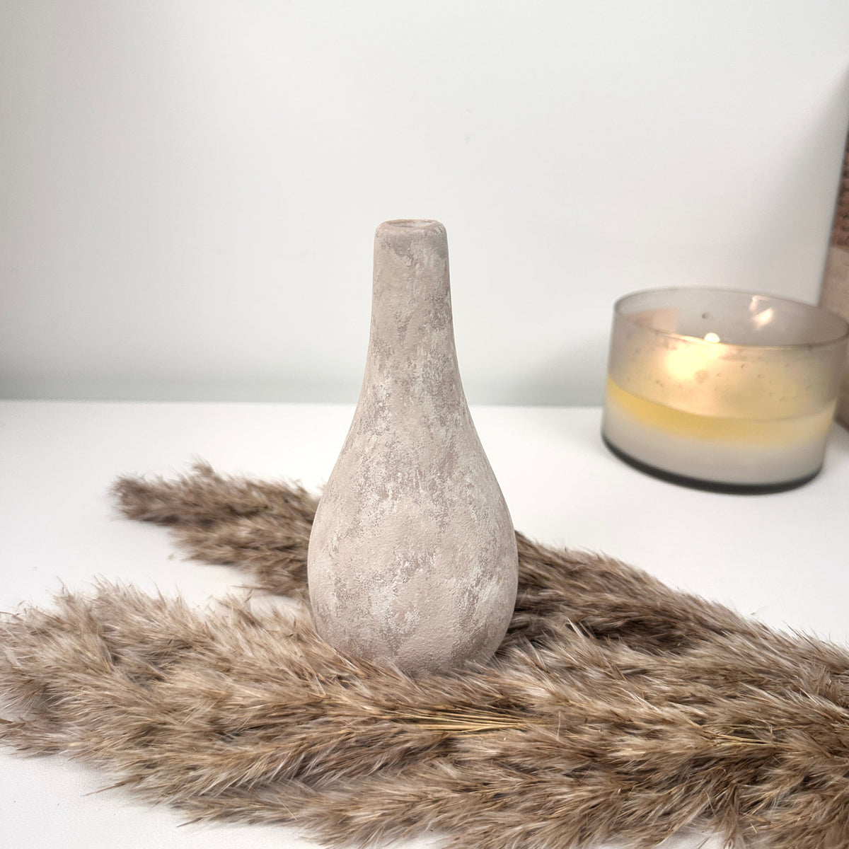 Small Decorative Ceramic Vase 6” tall - Hand-Painted Beige washed