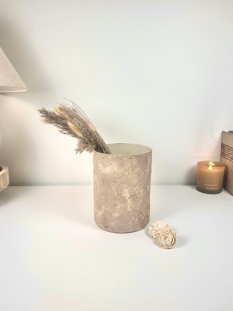 Minimalist Textured Hand-painted Glass Vase 8" - Beige washed