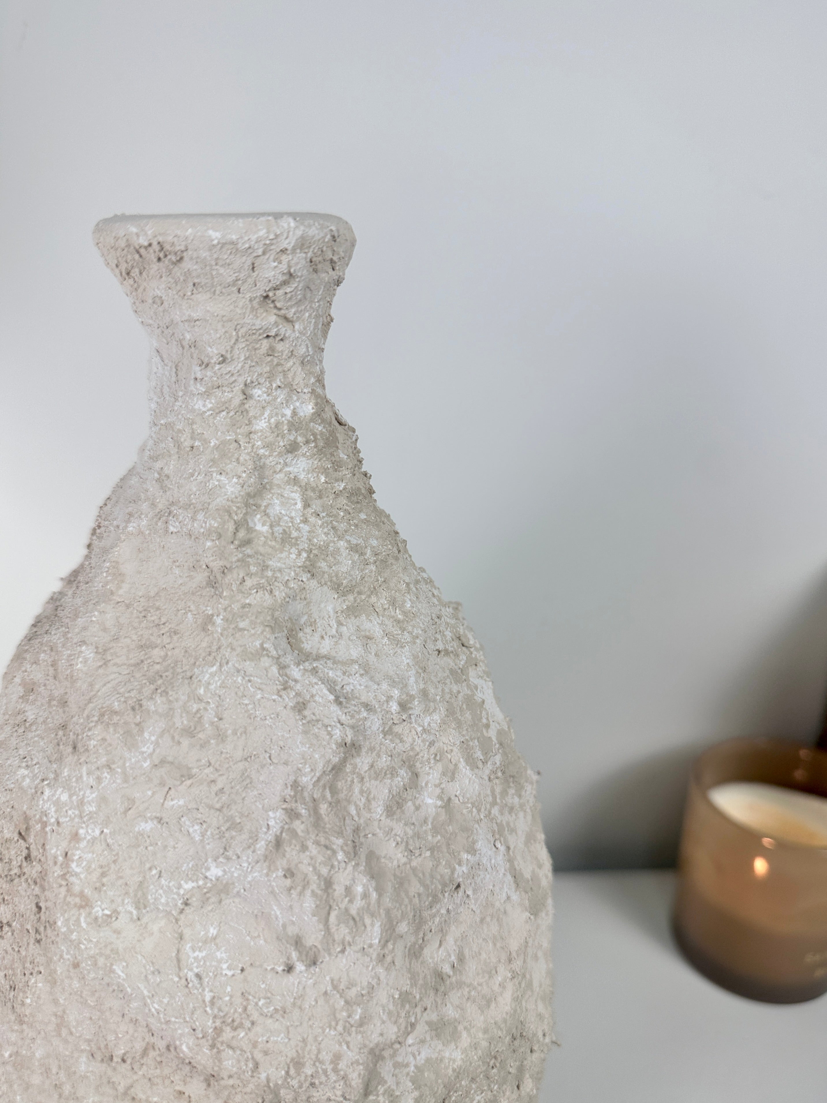 Minimalist Geometric Hand-Painted/Textured Ceramic Vase 14.5" - Cream washed