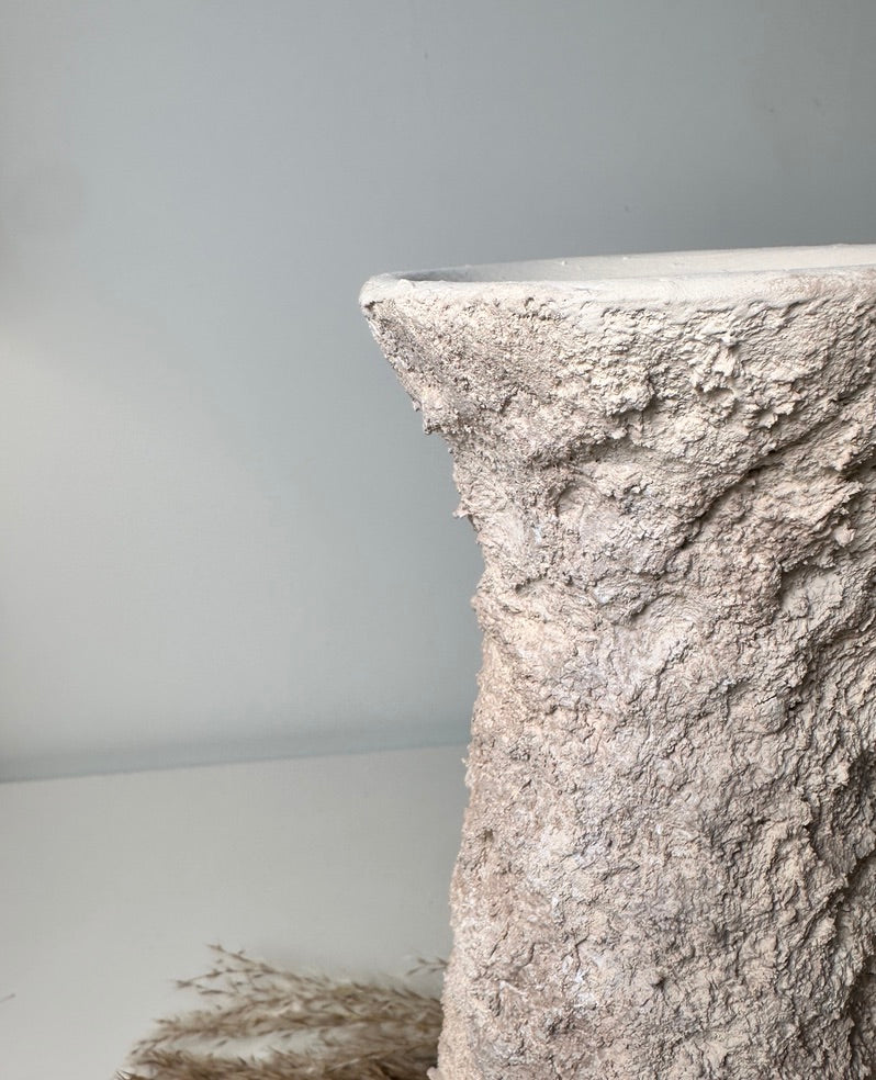 10'5  Minimalist Abstract Textured Candle Holder for Candlestick and Pillar Candle 10'5 tall - Cream wash