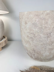 13.5" tall Minimalist Hand-Painted & Textured Planter Pot with drainage hole - French Beige
